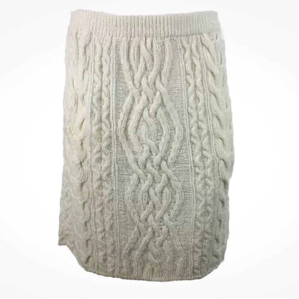 Didi Knitwear Sz 2 Heavy Cable Knit Chenille A-Line Skirt Cream Acrylic Rayon - Picture 2 of 6